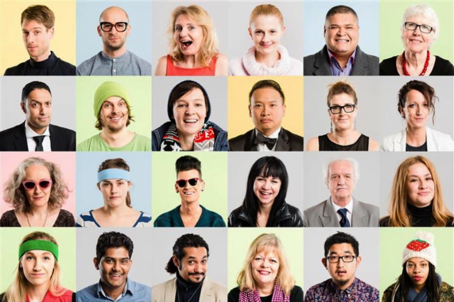 Multiple passport photos of different people